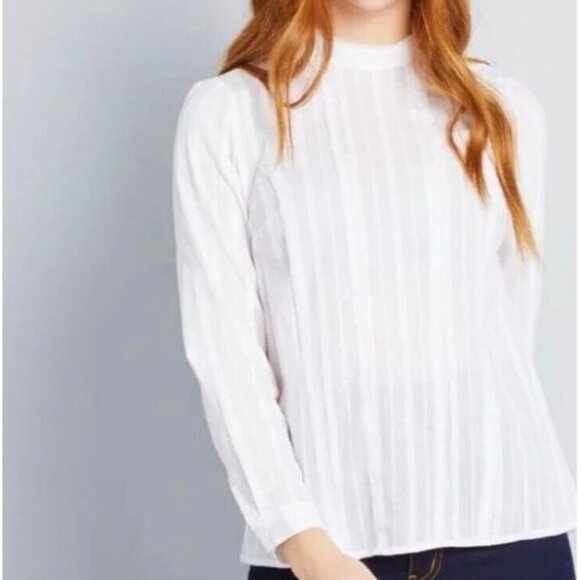 Modcloth Tops - Modcloth Edwardian White Cotton Lace Trim Blouse Size Medium
